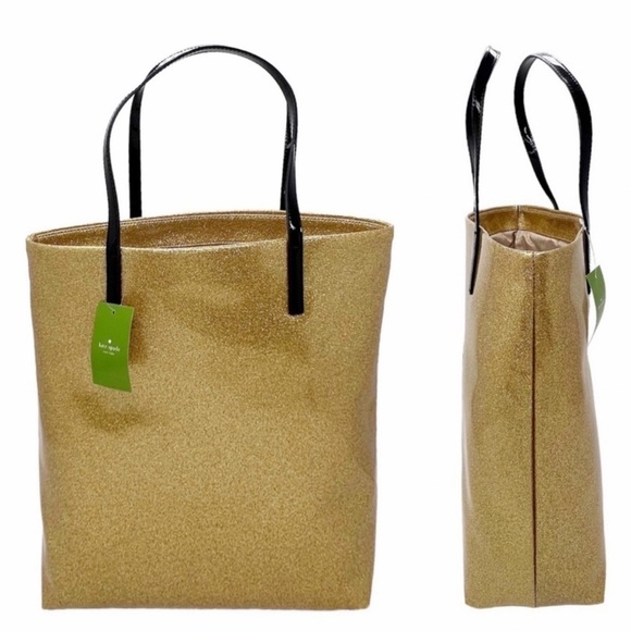 Kate Spade Tote Bag Bon Shopper Holiday Drive Sparkle Gold Live Colorfully NWT - Picture 4 of 10